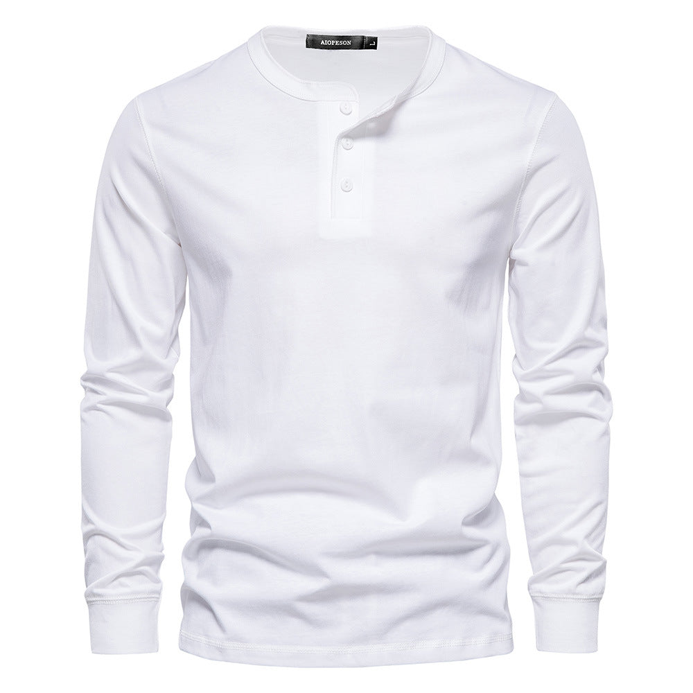 T-shirt en maille à col mao boutonné manches longues coupe régulière homme – Salles