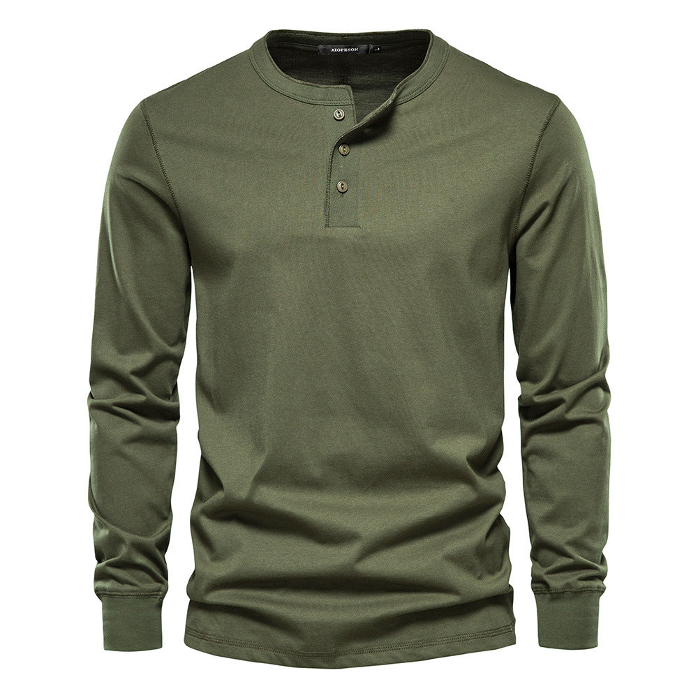 T-shirt en maille à col mao boutonné manches longues coupe régulière homme – Salles