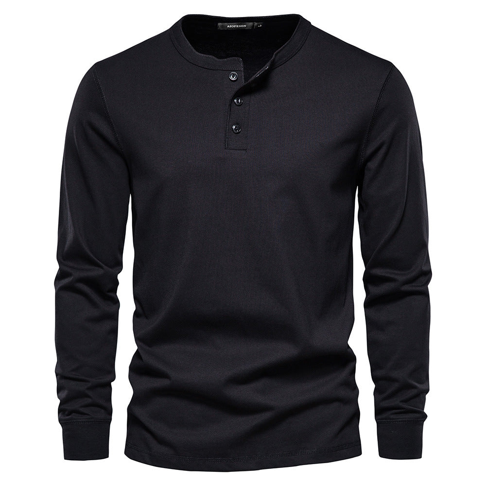 T-shirt en maille à col mao boutonné manches longues coupe régulière homme – Salles