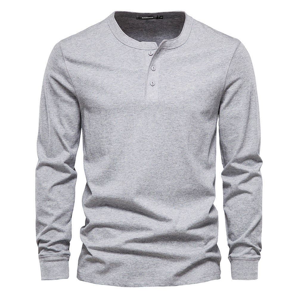 T-shirt en maille à col mao boutonné manches longues coupe régulière homme – Salles