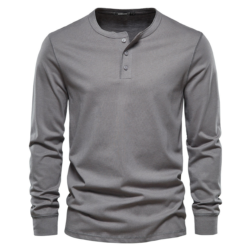 T-shirt en maille à col mao boutonné manches longues coupe régulière homme – Salles