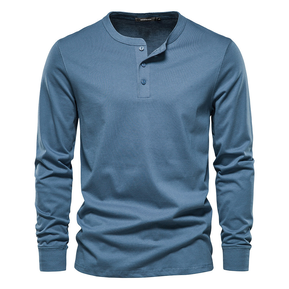 T-shirt en maille à col mao boutonné manches longues coupe régulière homme – Salles