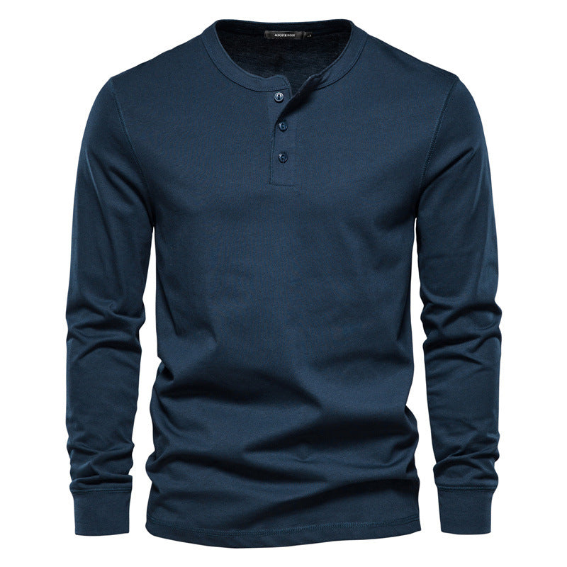 T-shirt en maille à col mao boutonné manches longues coupe régulière homme – Salles