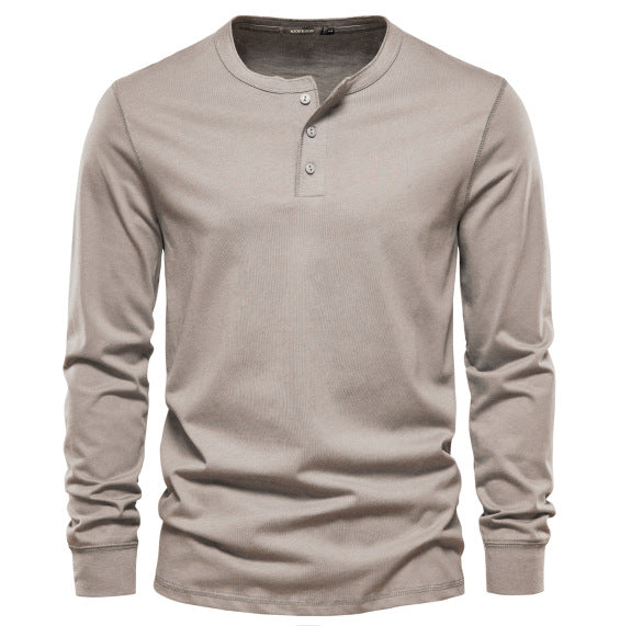 T-shirt en maille à col mao boutonné manches longues coupe régulière homme – Salles