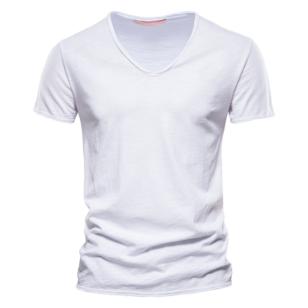 T-shirt maille fine col V manches courtes au chic discret homme – Mollégès