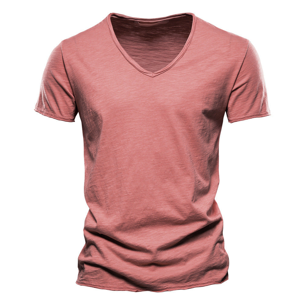 T-shirt maille fine col V manches courtes au chic discret homme – Mollégès