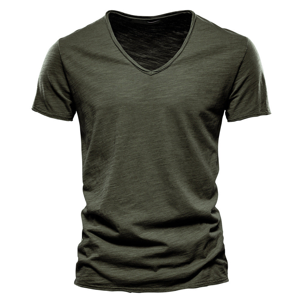 T-shirt maille fine col V manches courtes au chic discret homme – Mollégès