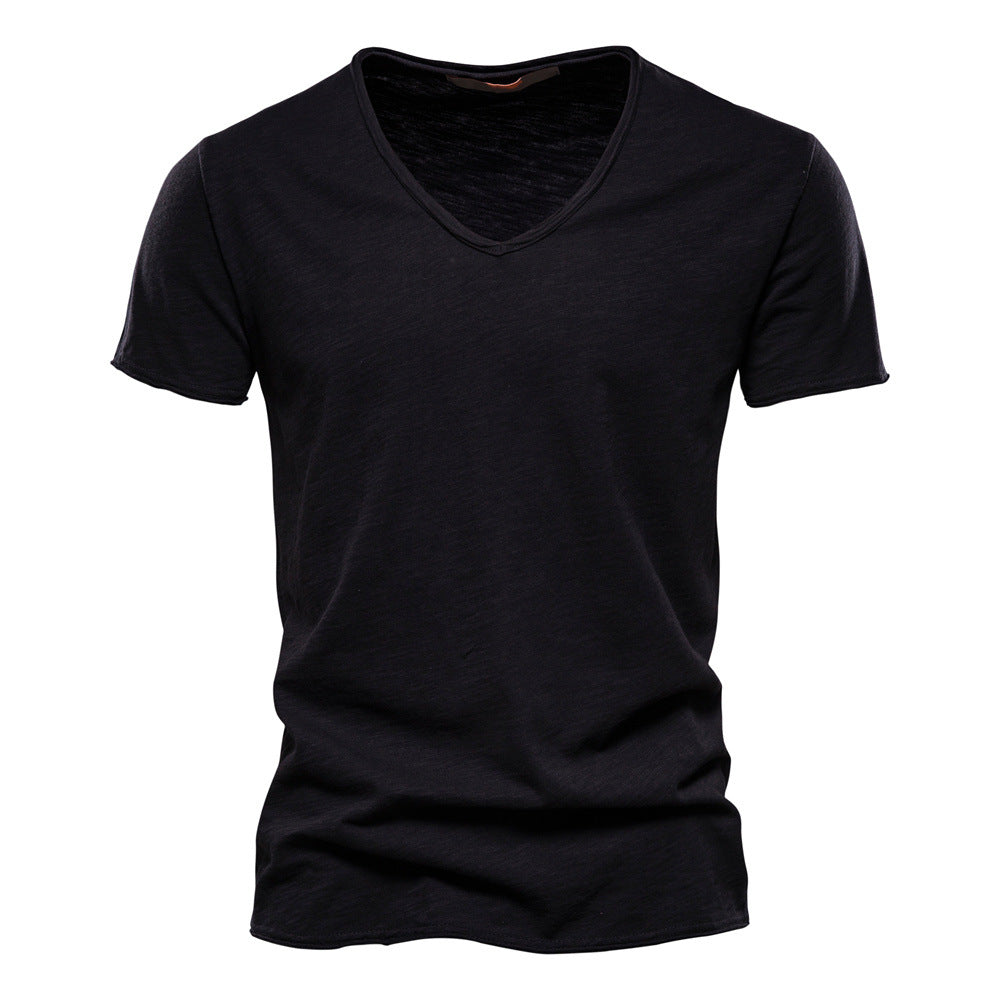 T-shirt maille fine col V manches courtes au chic discret homme – Mollégès
