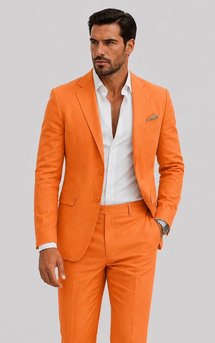 Costume deux pièces en lin coupe ajustée au style intemporel homme – Bac