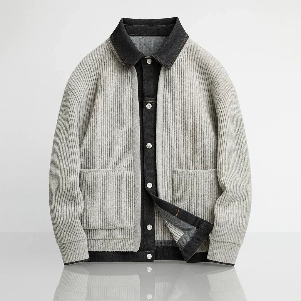 Veste en maille col denim boutonnée