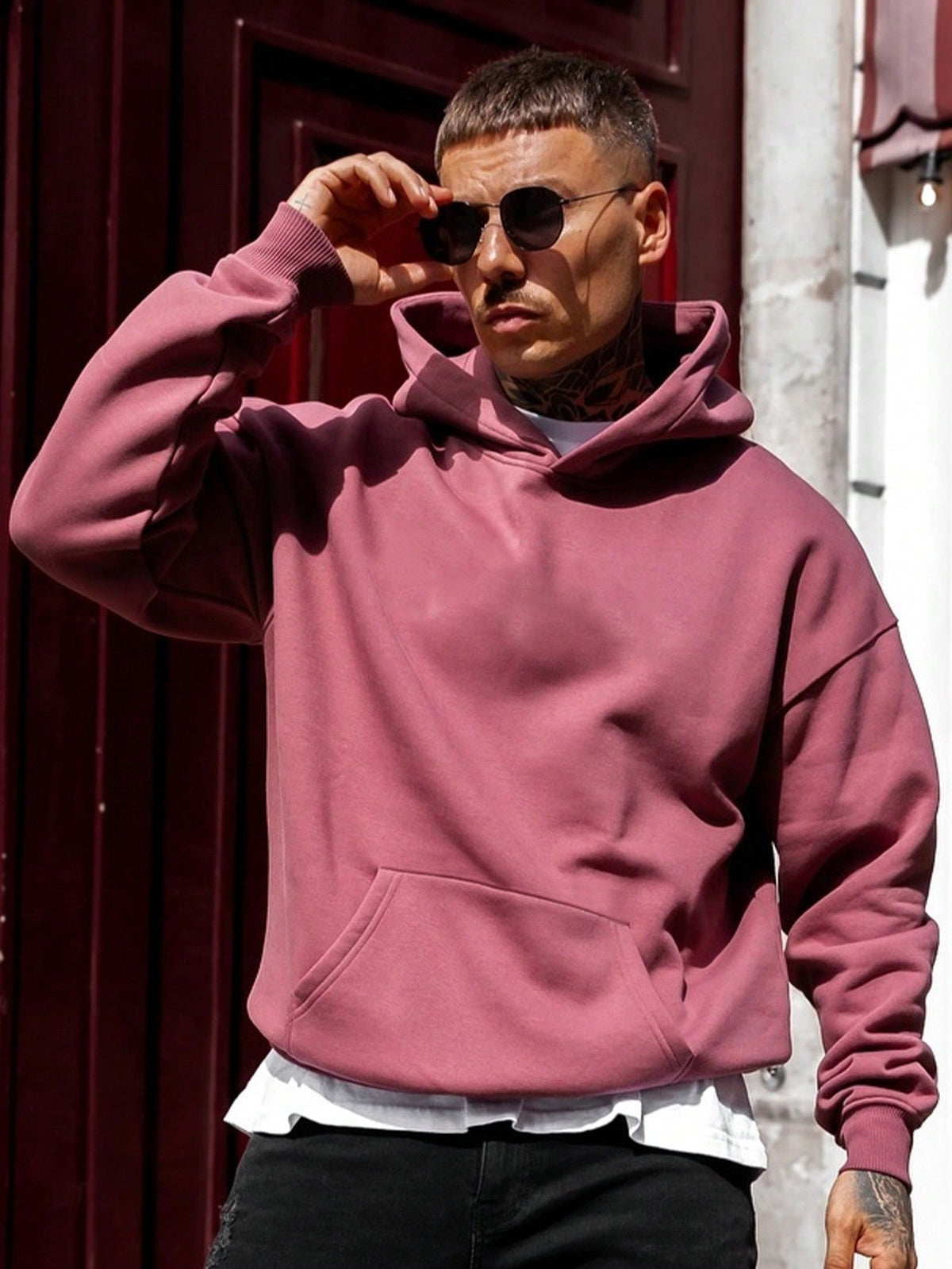 Hoodie oversize uni à capuche ample coupe urbaine confortable homme – Cérons