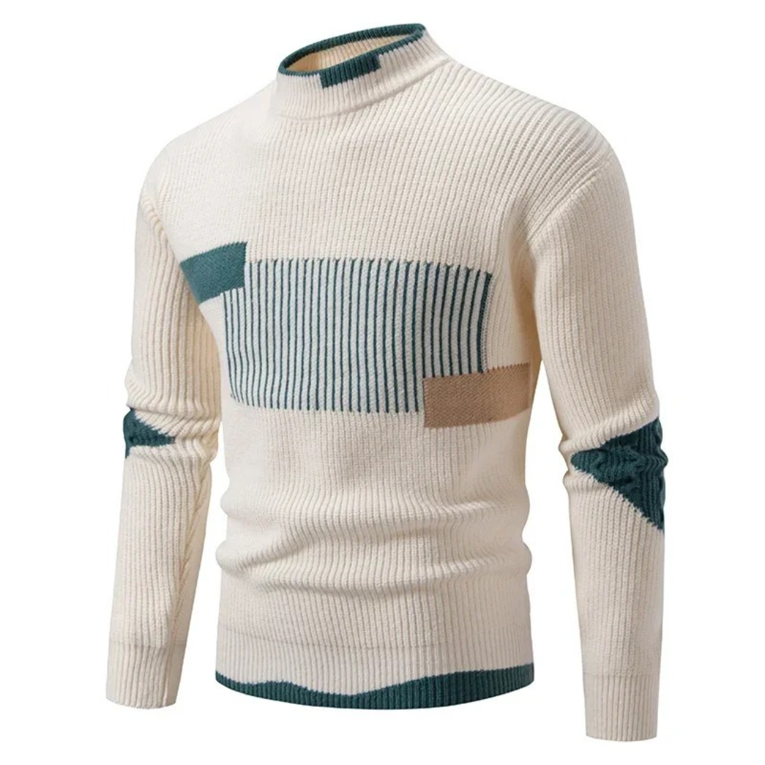 Pull maille côtelée à blocs de couleur