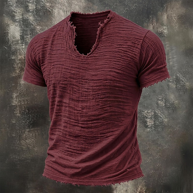 T-shirt col V texturé esprit vintage