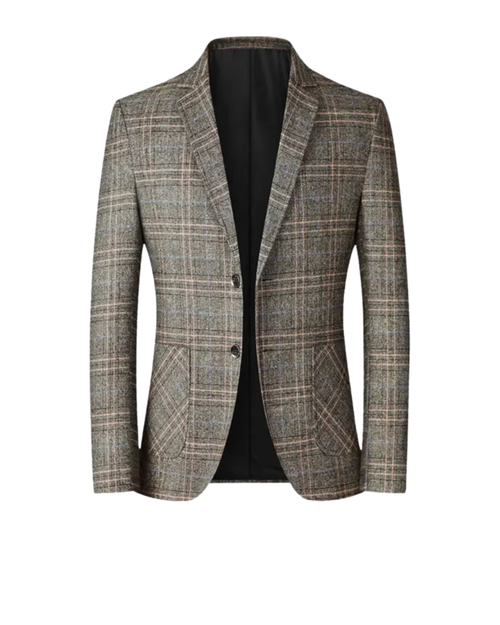 Blazer à carreaux texturé kaki deux boutons