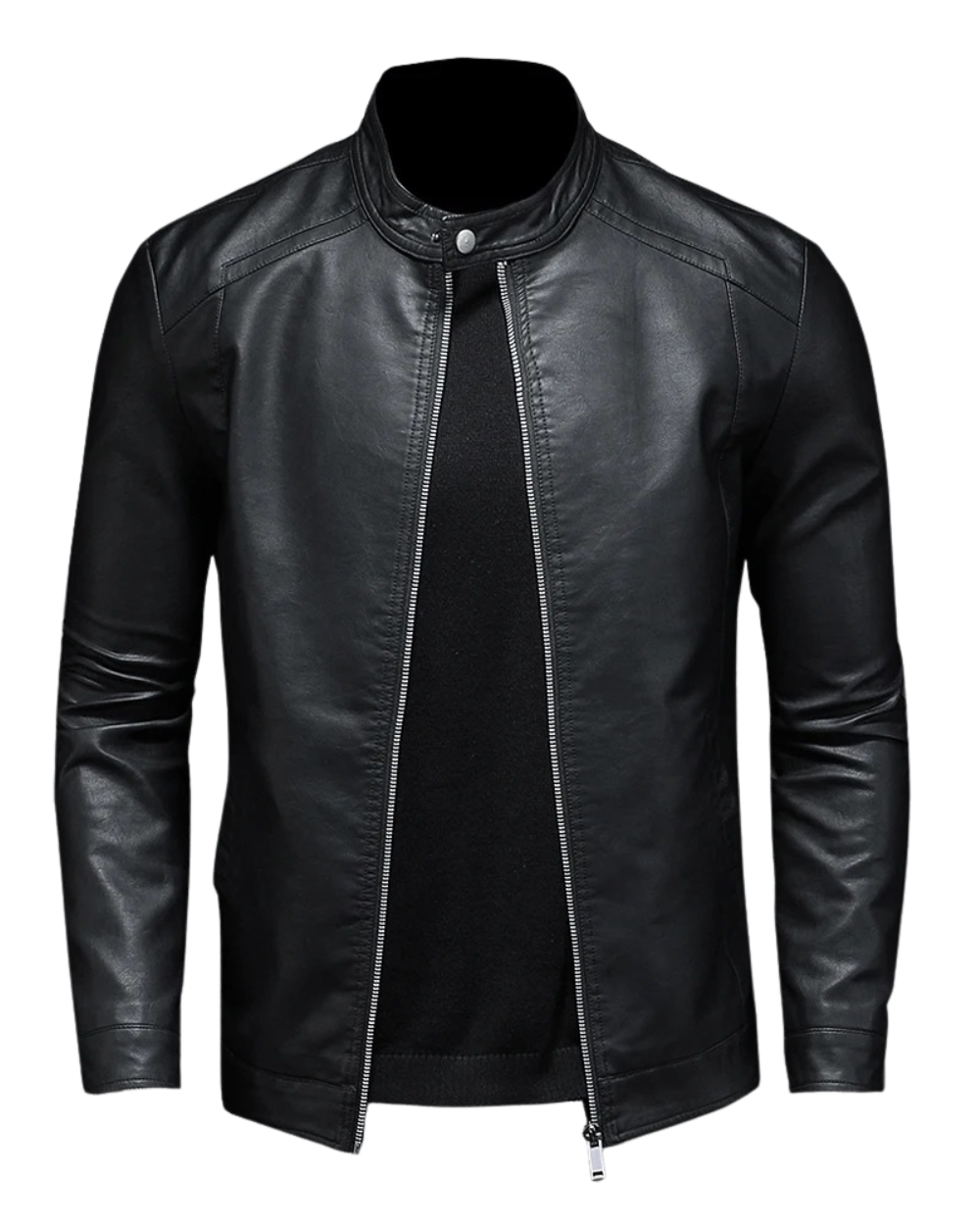 Blouson noir effet cuir à col montant