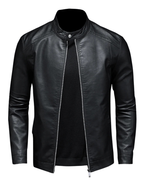 Blouson noir effet cuir à col montant