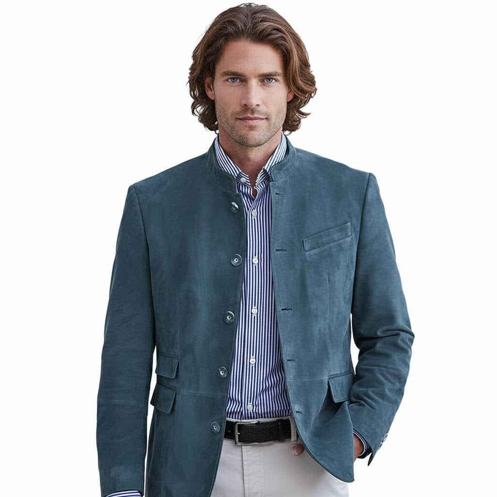 Blazer aspect daim à boutonnage simple