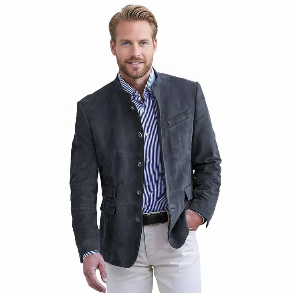 Blazer aspect daim à boutonnage simple