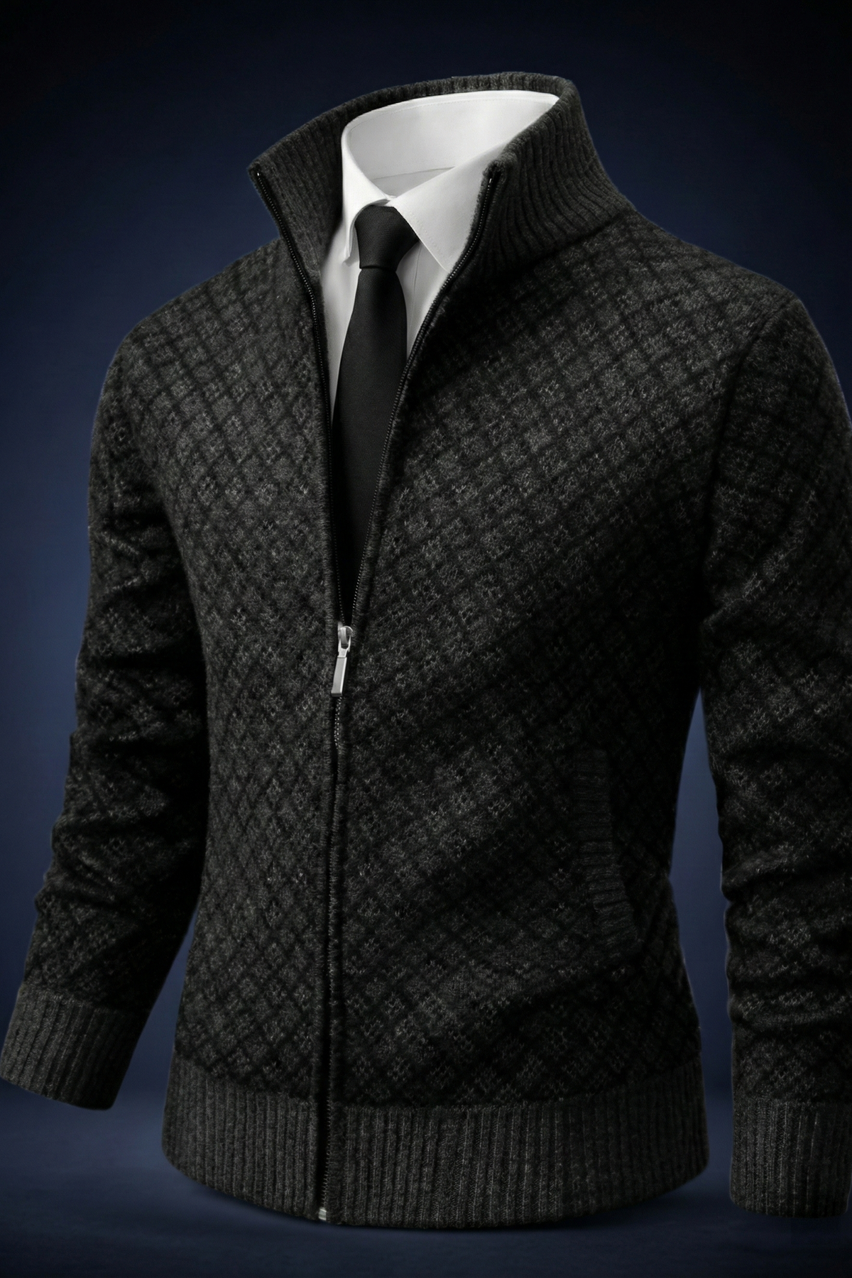 Gilet zippé en maille gaufrée col montant