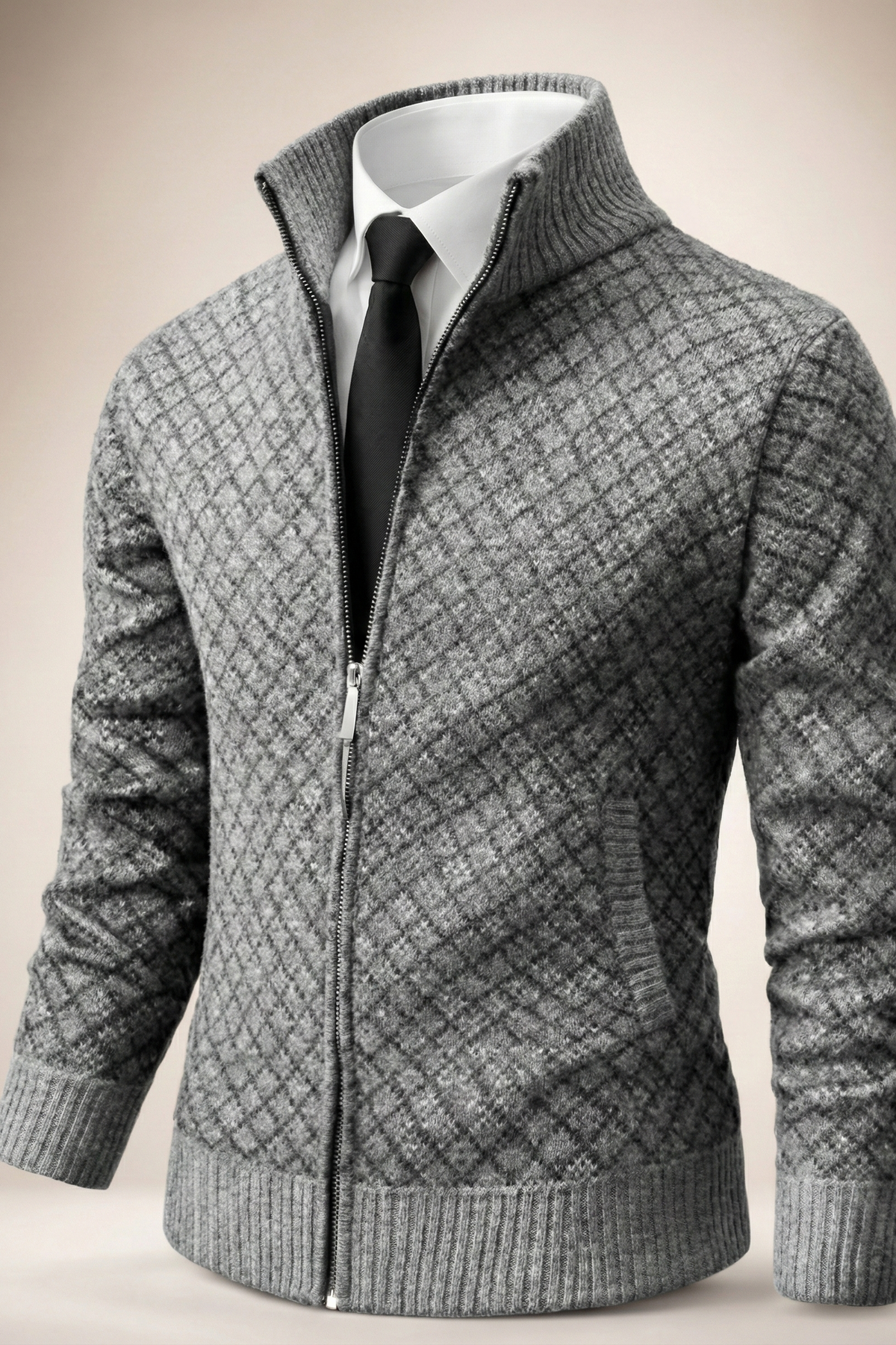 Gilet zippé en maille gaufrée col montant
