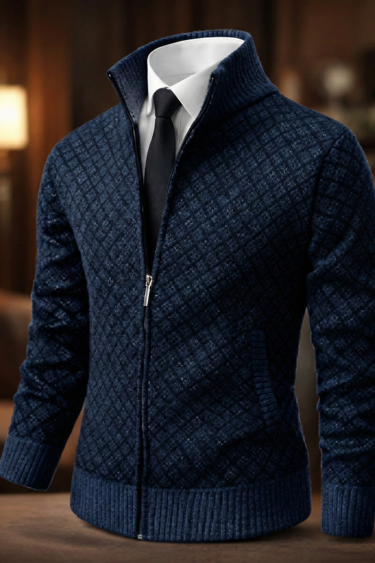 Gilet zippé en maille gaufrée col montant