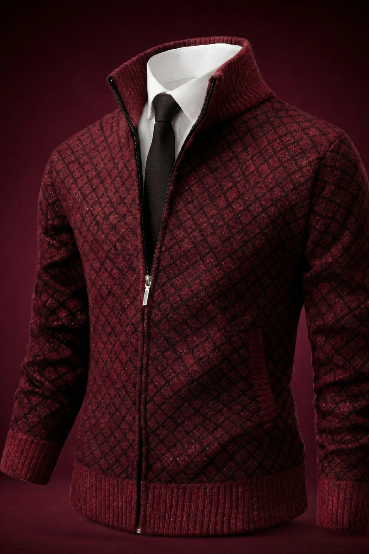 Gilet zippé en maille gaufrée col montant
