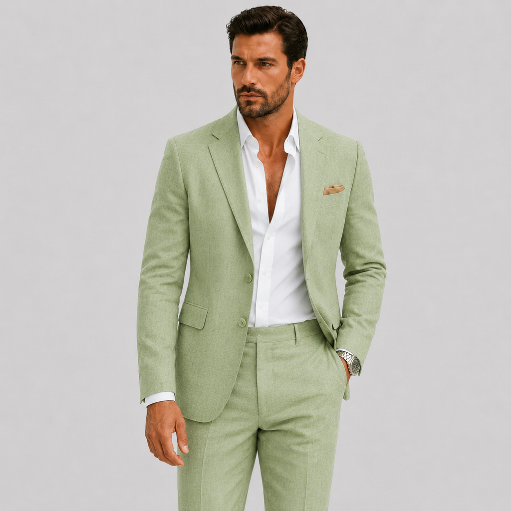 Costume deux pièces en lin coupe ajustée au style intemporel homme – Bac