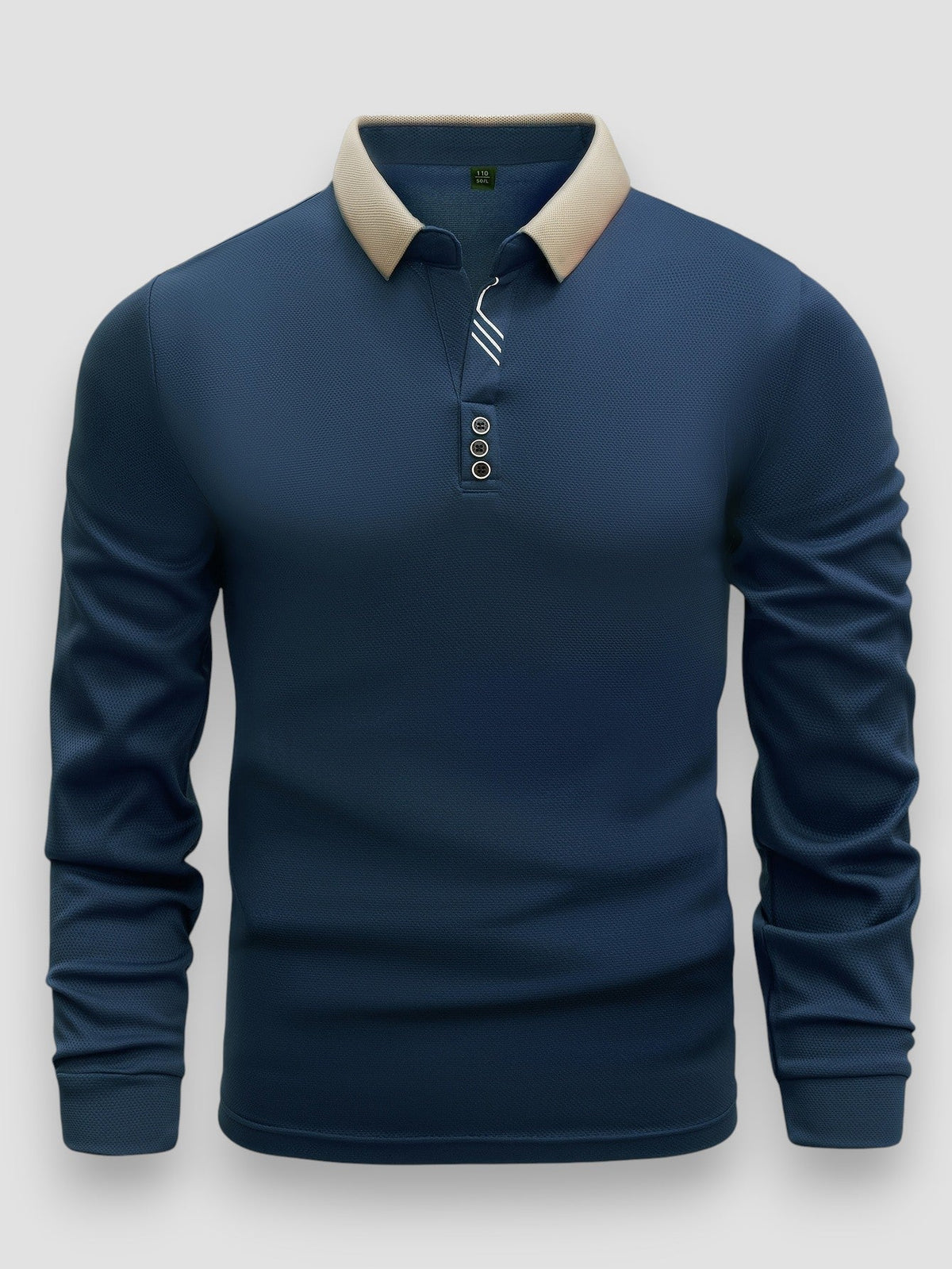 Polo manches longues col beige contrasté