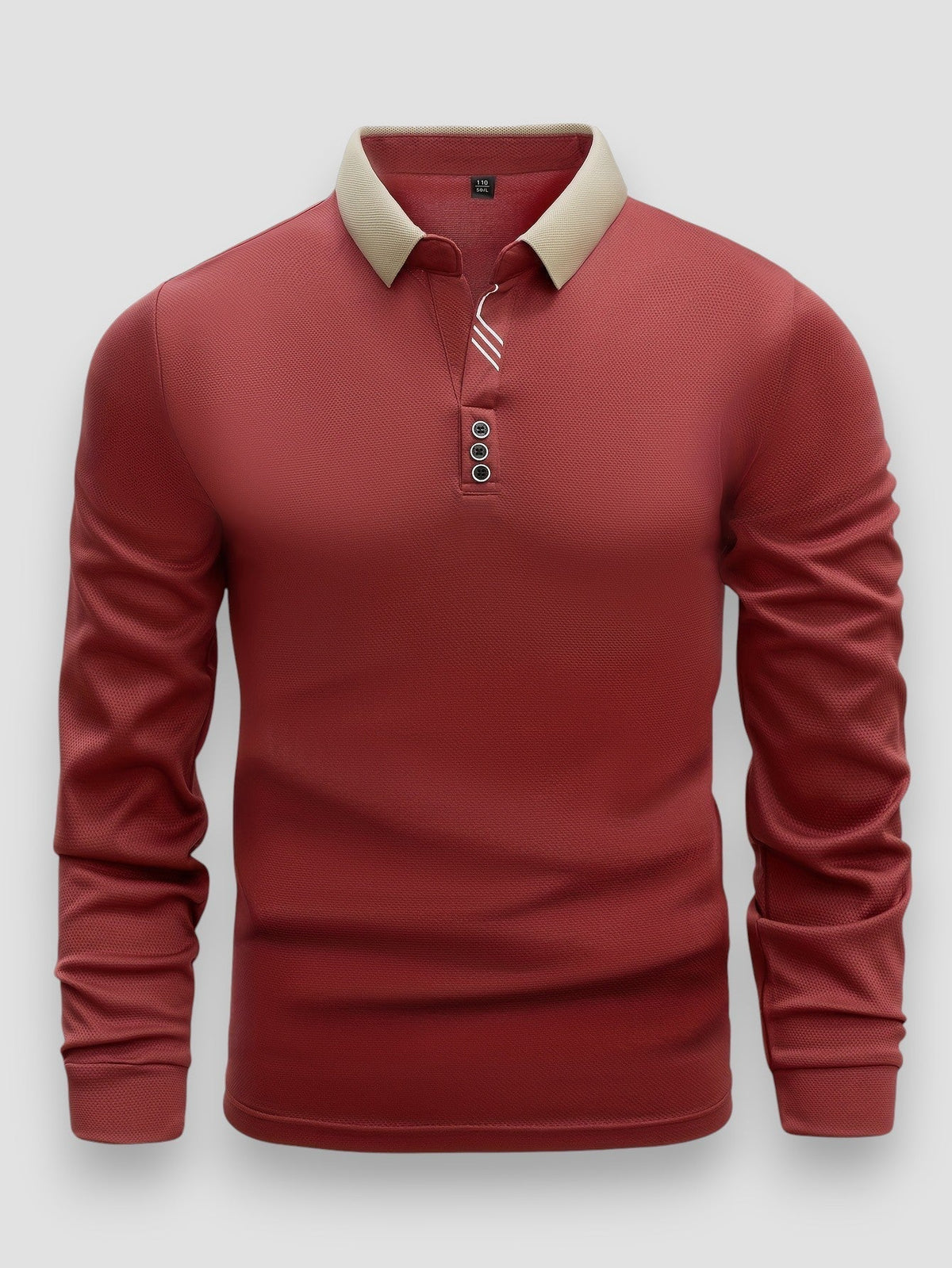 Polo manches longues col beige contrasté