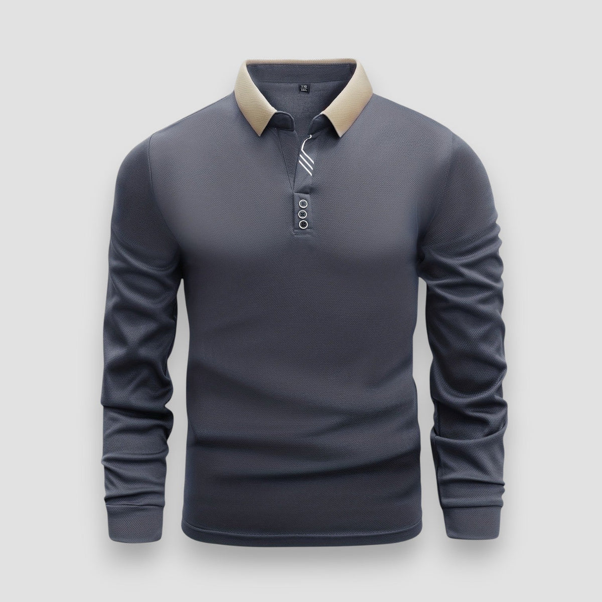Polo manches longues col beige contrasté