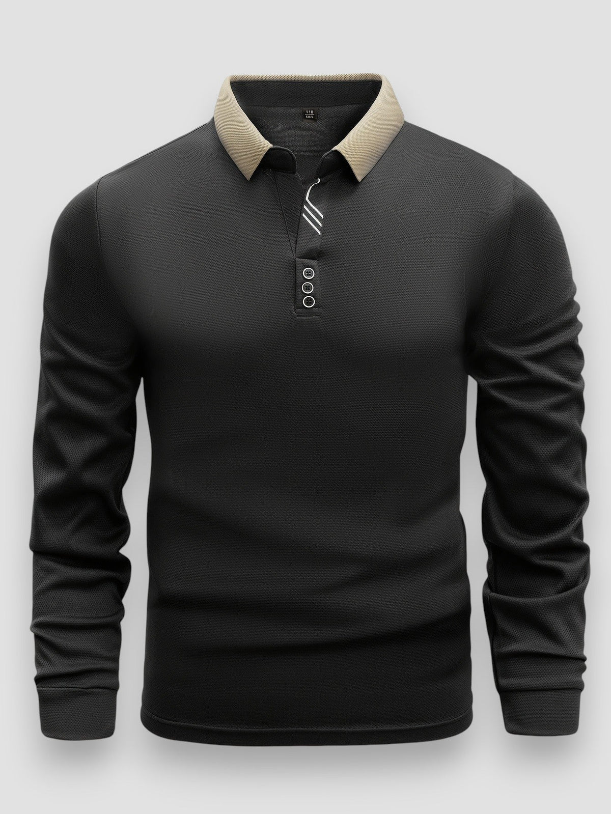 Polo manches longues col beige contrasté