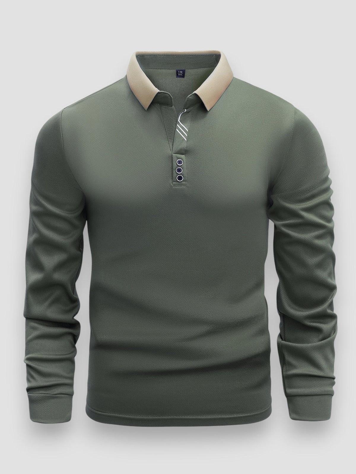 Polo manches longues col beige contrasté