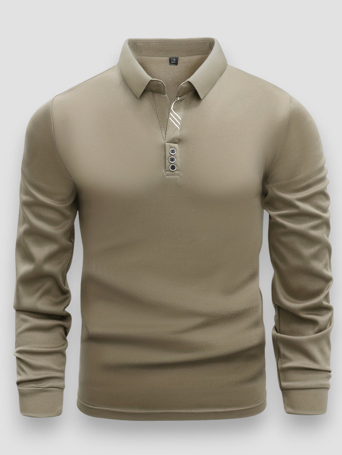 Polo manches longues col beige contrasté