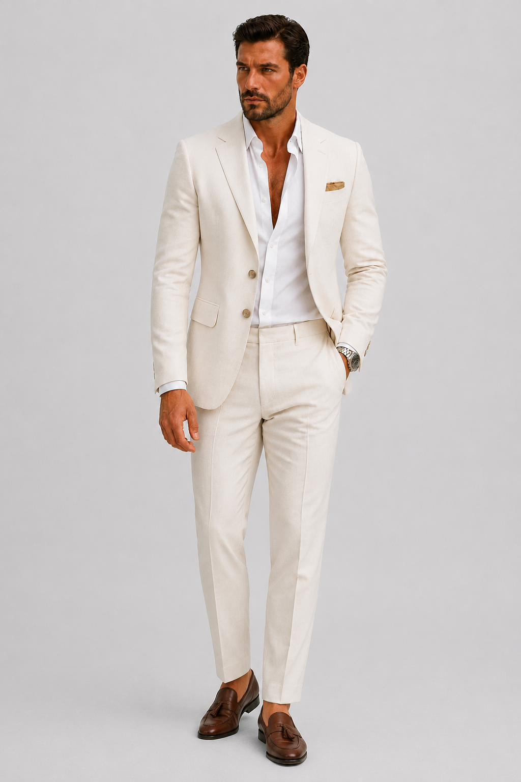 Costume deux pièces en lin coupe ajustée au style intemporel homme – Bac