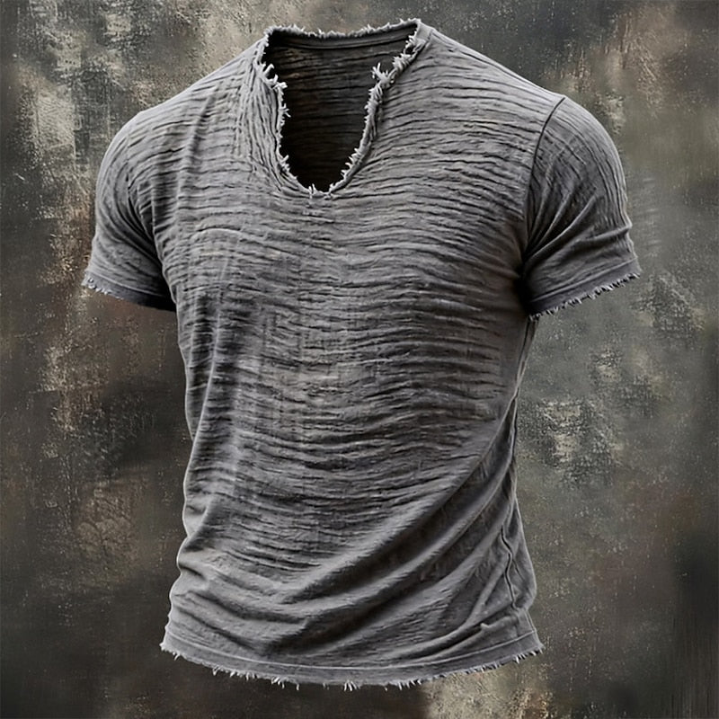 T-shirt col V texturé esprit vintage
