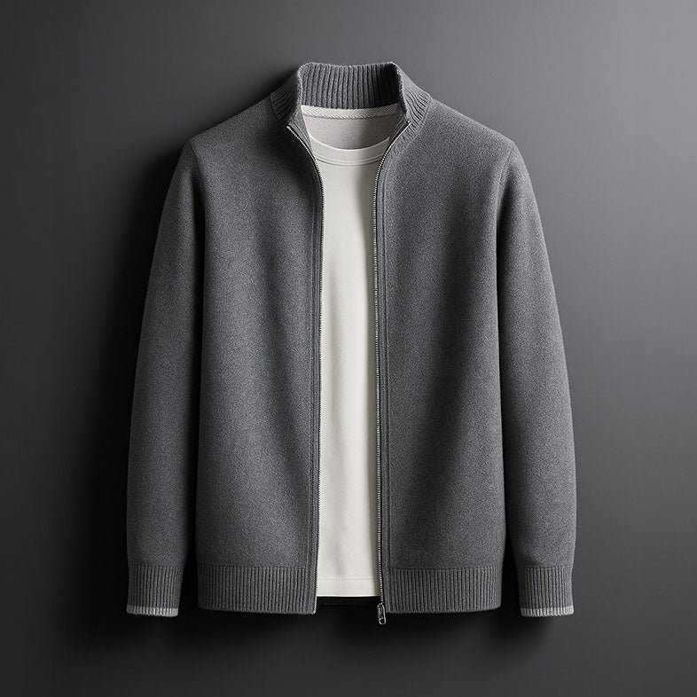 Pull zippé en maille col montant coupe confortable homme – Fleurance
