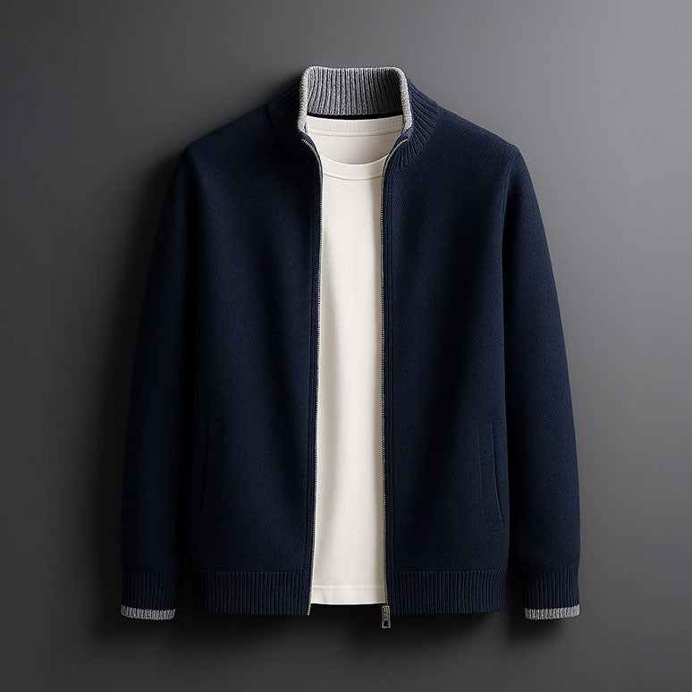 Pull zippé en maille col montant coupe confortable homme – Fleurance