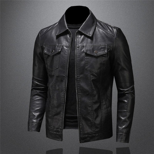 Blouson noir effet cuir à col chemise